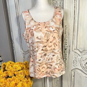 Chicos Women's Sleeveless 100% Linen Tank Top  in Peach and Beige